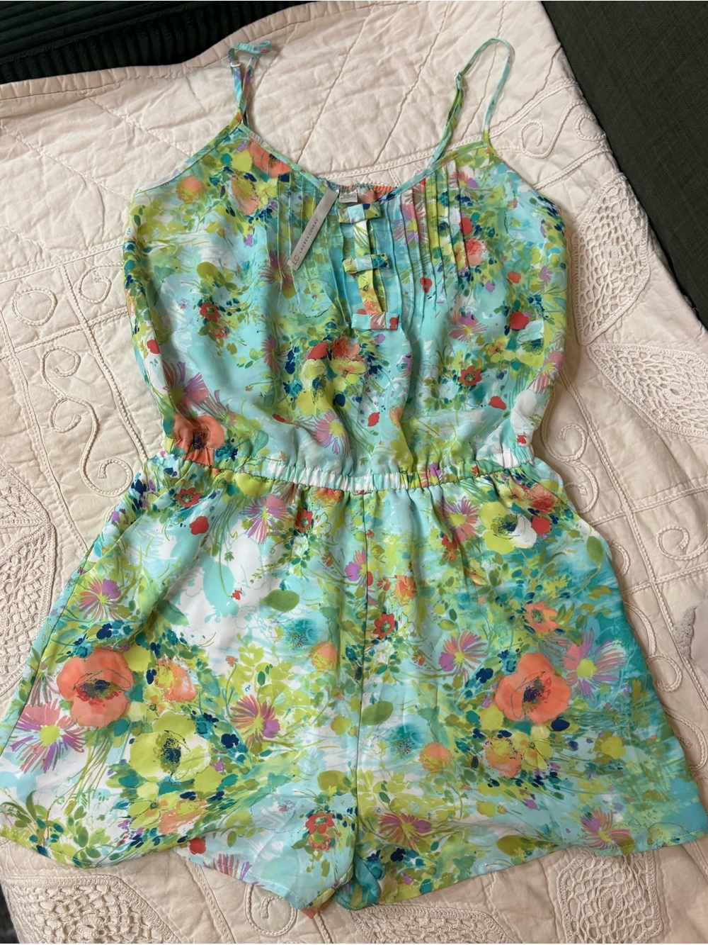 LC Lauren Conrad Aqua Floral Romper